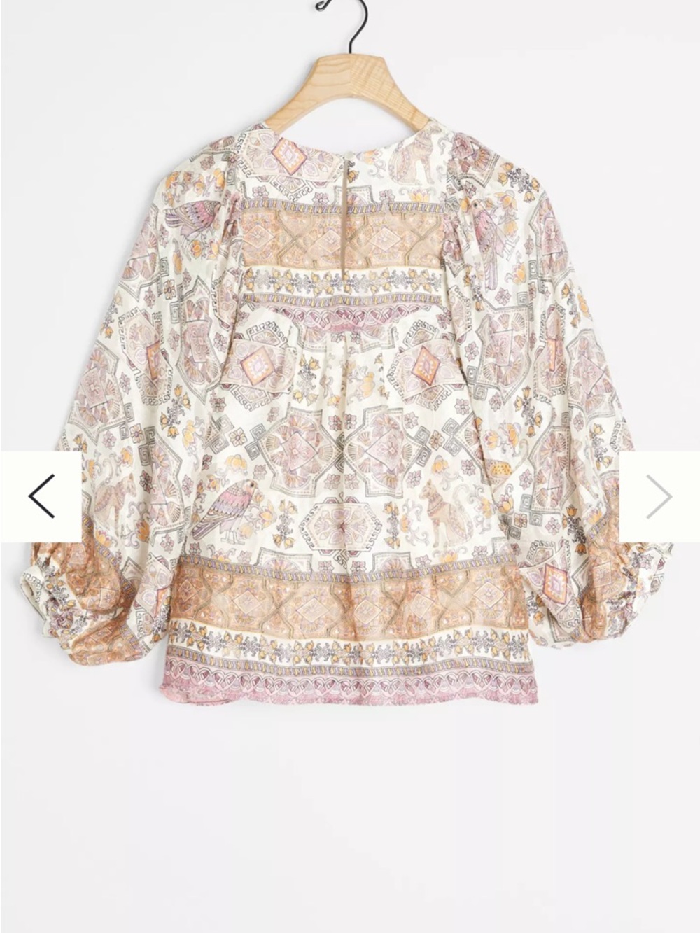Anthro Flora 100% Silk Blouse Sheer Boho Paisley Peasant Top Neutral size L - Picture 6 of 6